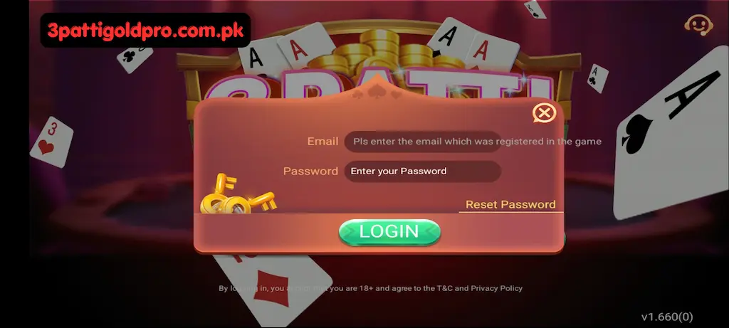 Login in 3 patti gold pro
