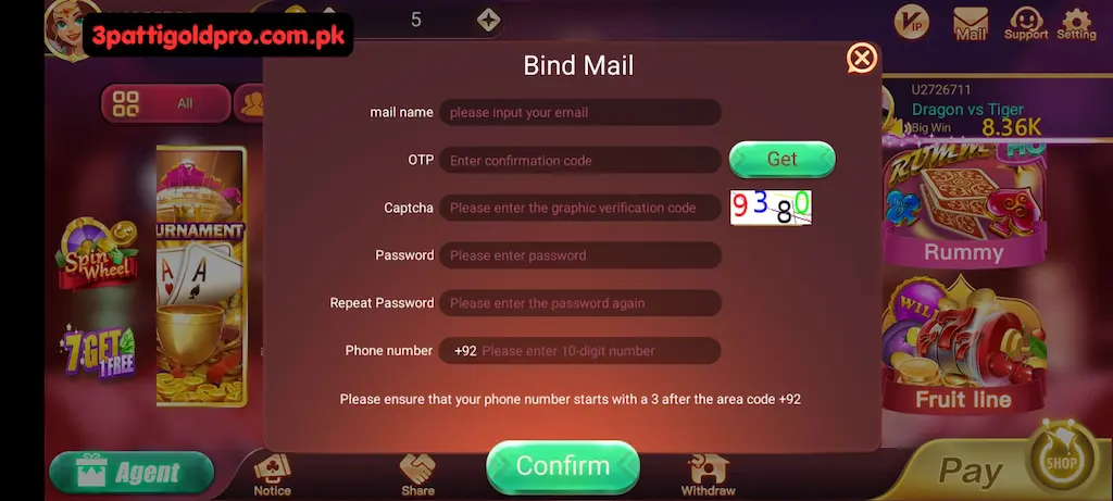 Register in 3 patti gold pro